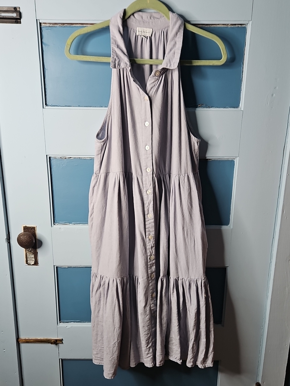 Nicole Miller Sleeveless Button-Front Chambray Blue Tiered Dress XL